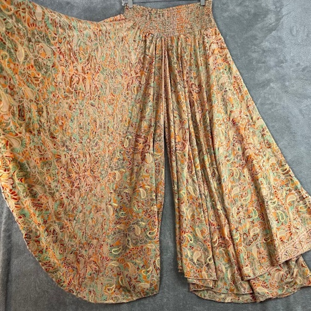 Womens Flowy Wide Leg Palazzo Pants Silk Viscose Size S/M Paisley Boho Beachy - Picture 2 of 8